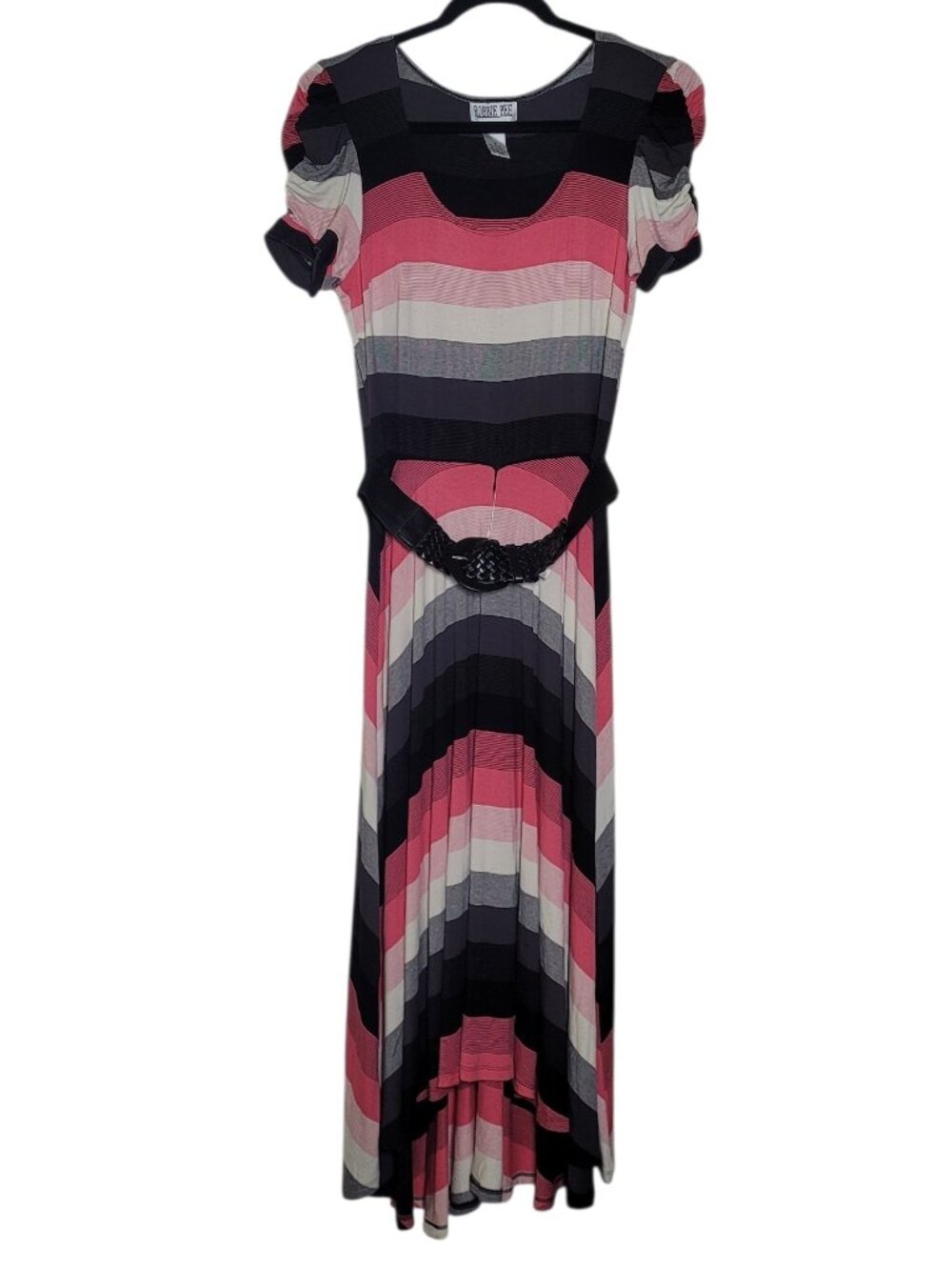 Robbie Bee Striped High Low Maxi Dress Pink Black Medium Whimsigoth